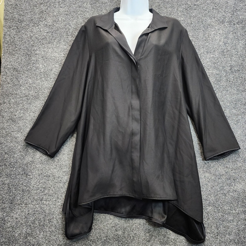 Lafayette 148 Womens Black Silk Quiet Luxury Minimalist Flowy Tunic Blouse XXL